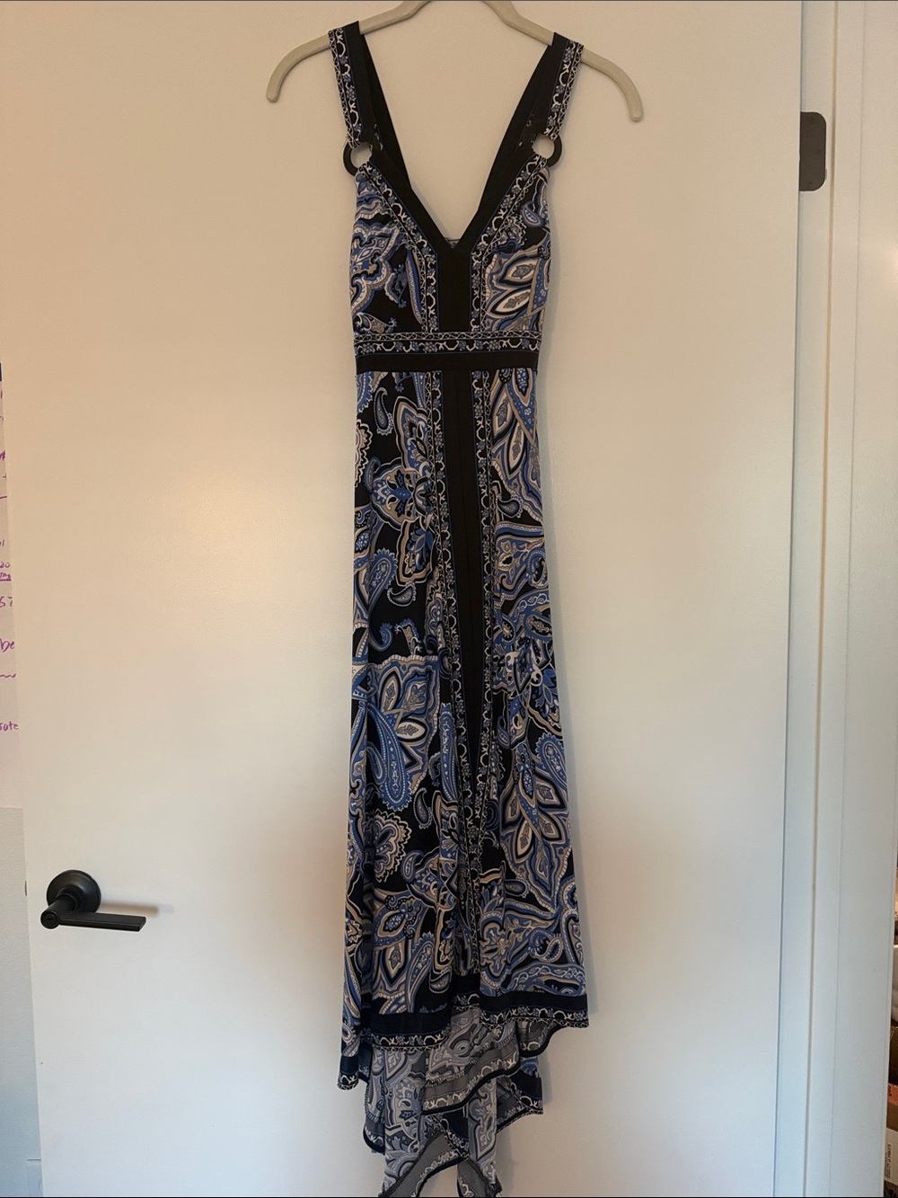V-Neck Paisley Maxi Dress in Blue and Black